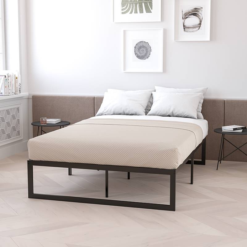 14 Inch Metal Platform Bed Frame With, King Metal Bed Frame With Box Spring