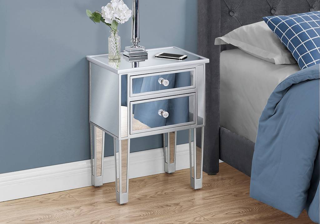 Accent Table 25 H Mirror Silver, Monarch Mirrored Nightstand