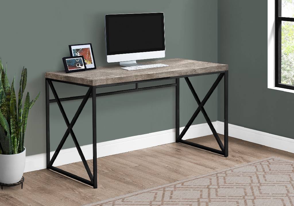 Monarch Specialties I 7452 Computer Desk 48"L Taupe Reclaimed Wood Black Metal 