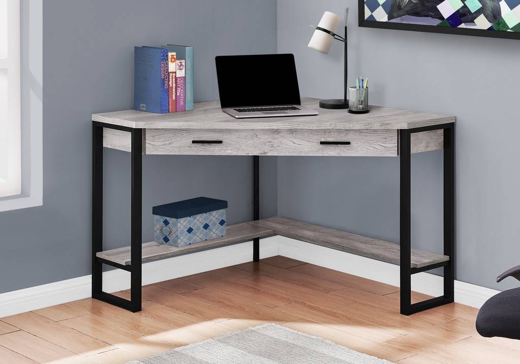 Grey 42 L Monarch Specialties Laptop Table/Writing Metal Frame-1 Storage Drawer-Small Home Office Computer Desk 