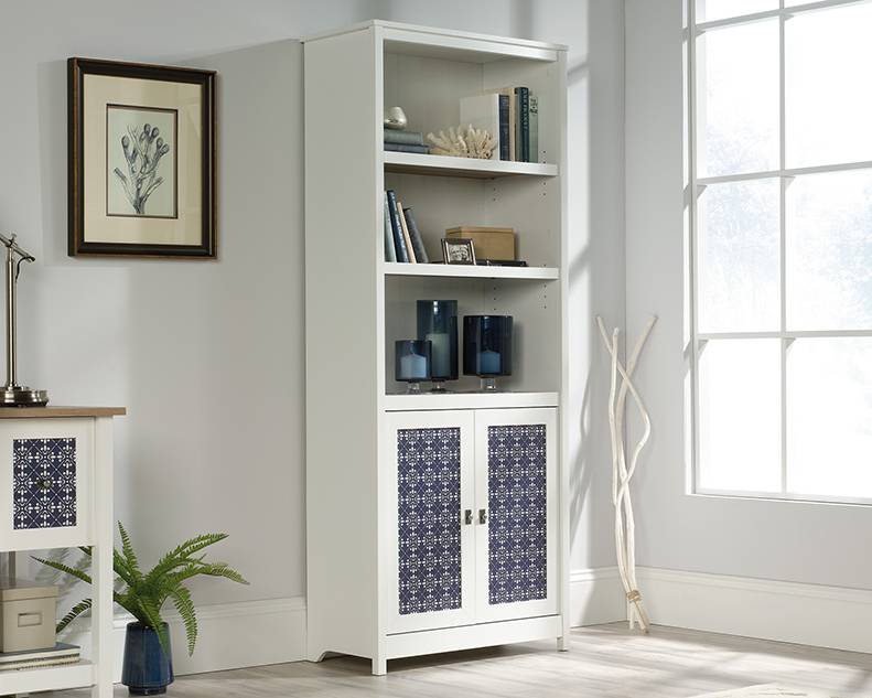 Cottage Road Library With Doors Hot, Sauder Cottage Road 3 Shelf Bookcase In Soft White And Daylight Bulbs