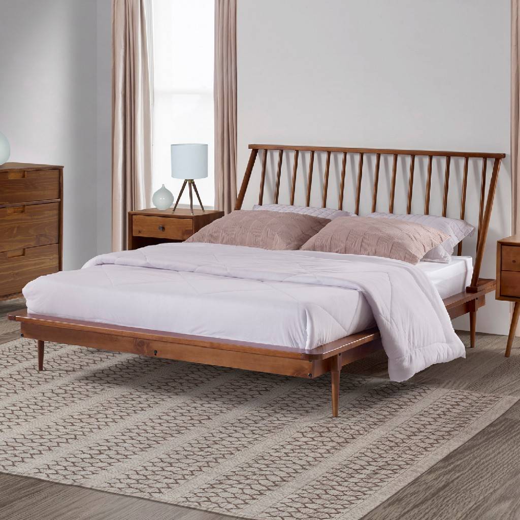 Modern Wood Queen Spindle Bed In, Edenbrook Carson Metal Platform Bed Frame With Wood Headboard And Footboard