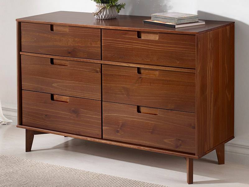 6 Drawer Mid Century Modern Wood, Walnut Mid Century Modern Dresser