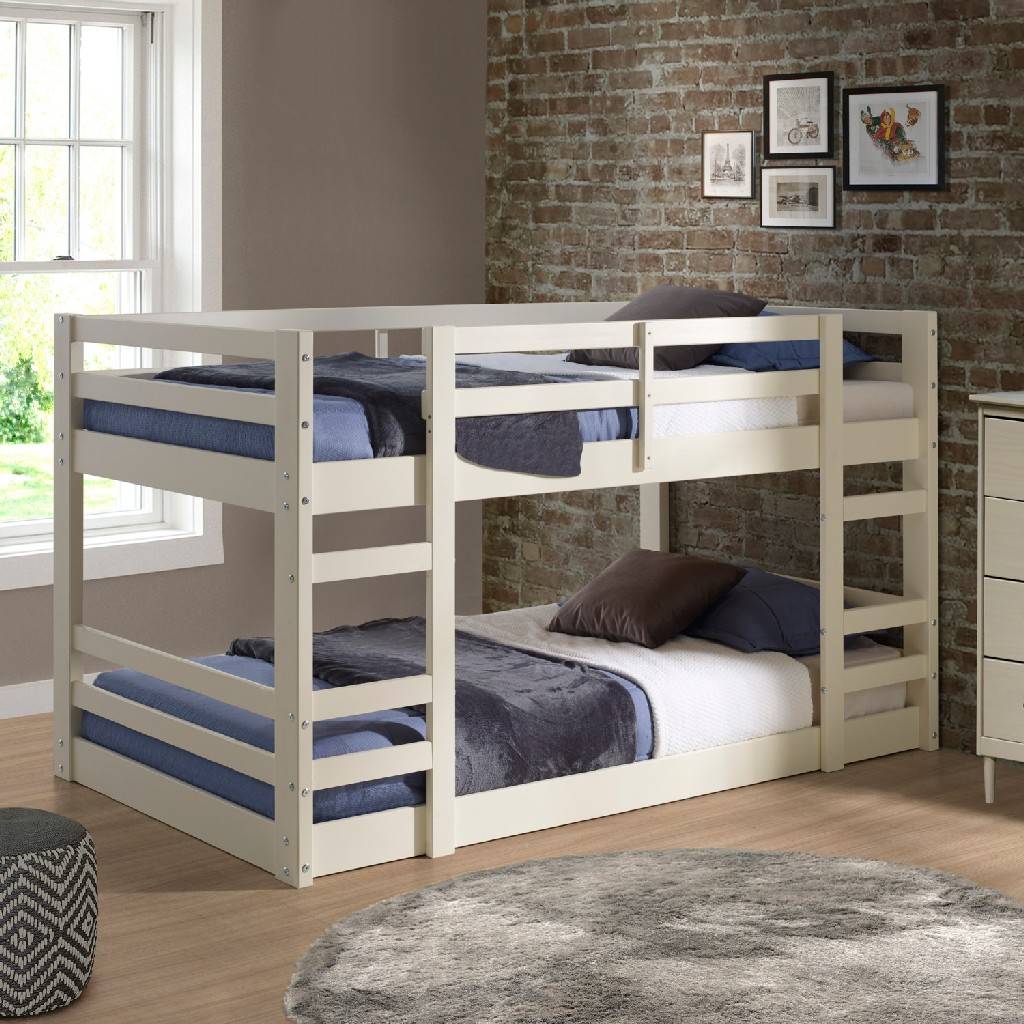 Low Wood Twin Bunk Bed In White, White Wood Twin Bunk Bed