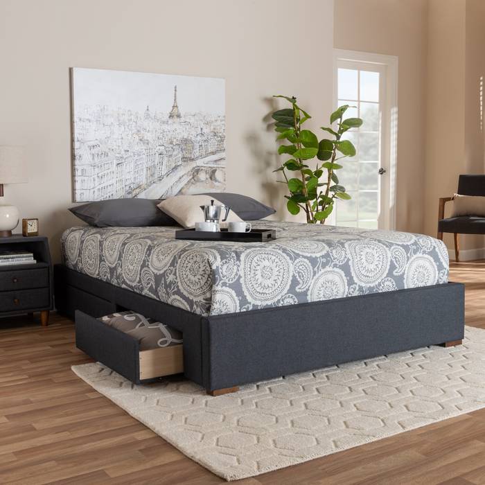 Baxton Studio Leni Modern Dark Grey, Grey Wood King Bed Frame With Storage
