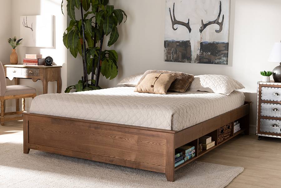 Baxton Studio Anders Traditional, Rustic Wood Queen Size Bed Frame