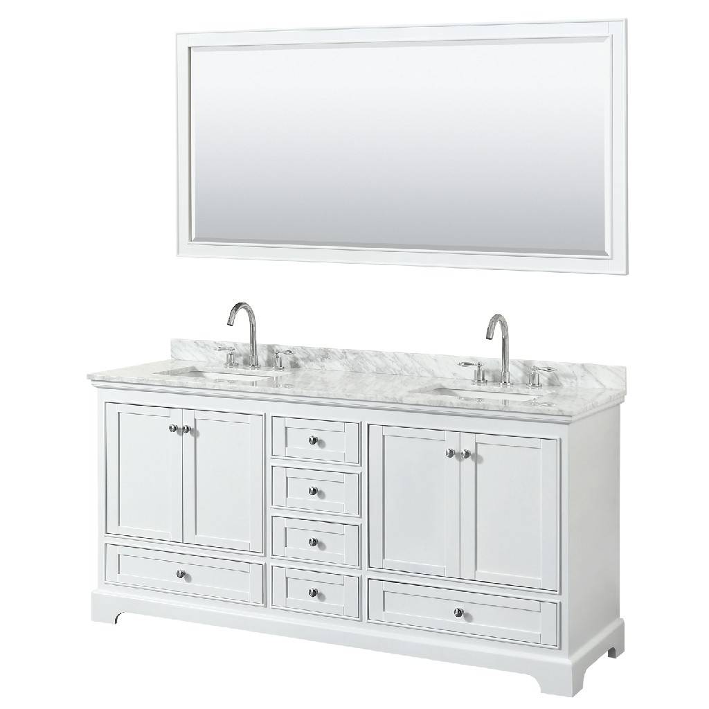 72 Inch Double Bathroom Vanity In White, 72 Inch Countertop One Sink