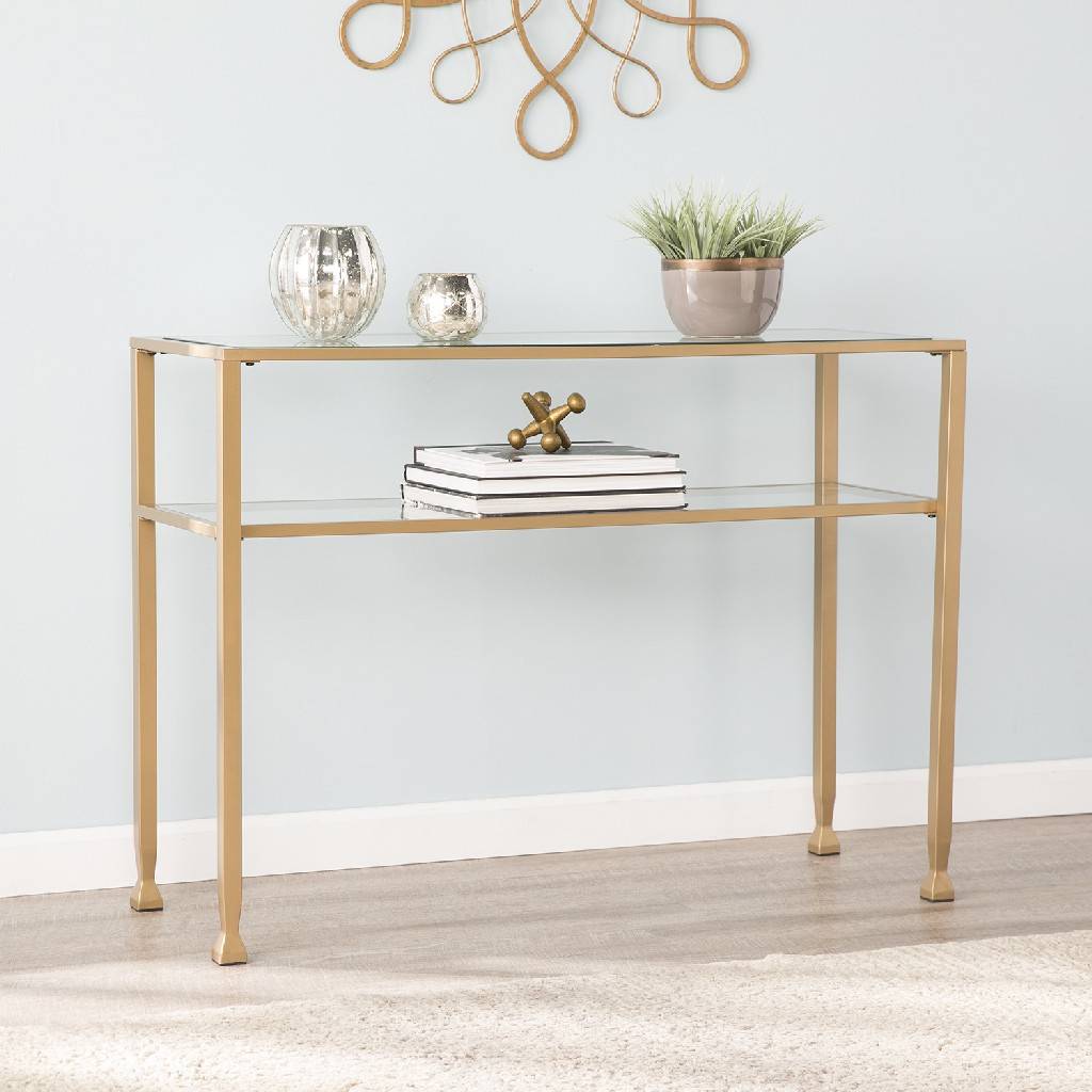Jaymes Gold Metal And Glass Console