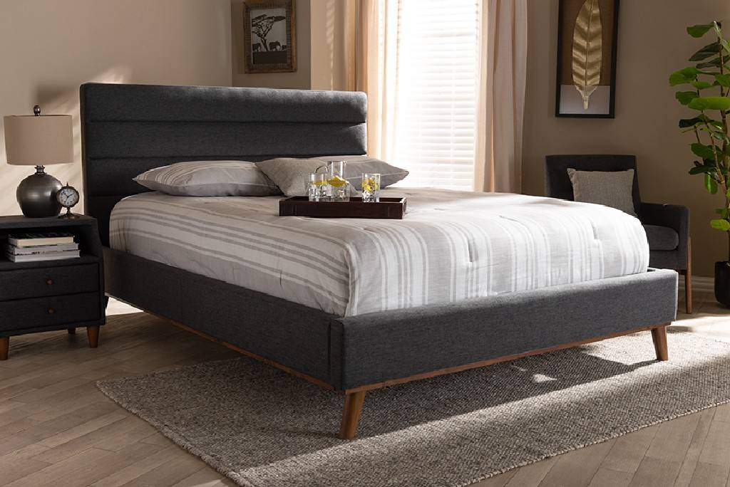Baxton Studio Erlend Mid Century Modern, Grey Fabric Platform Bed King