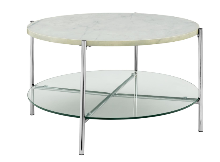 32 Mid Century Modern Round Coffee, Round Coffee Table With Glass Top And Shelf