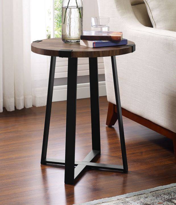 Metal Wrap Round Accent Side Table, Rustic Round Side Table