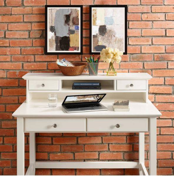 Campbell Desk And Hutch Set White, Campbell Writing Desk Hutch In White Finish