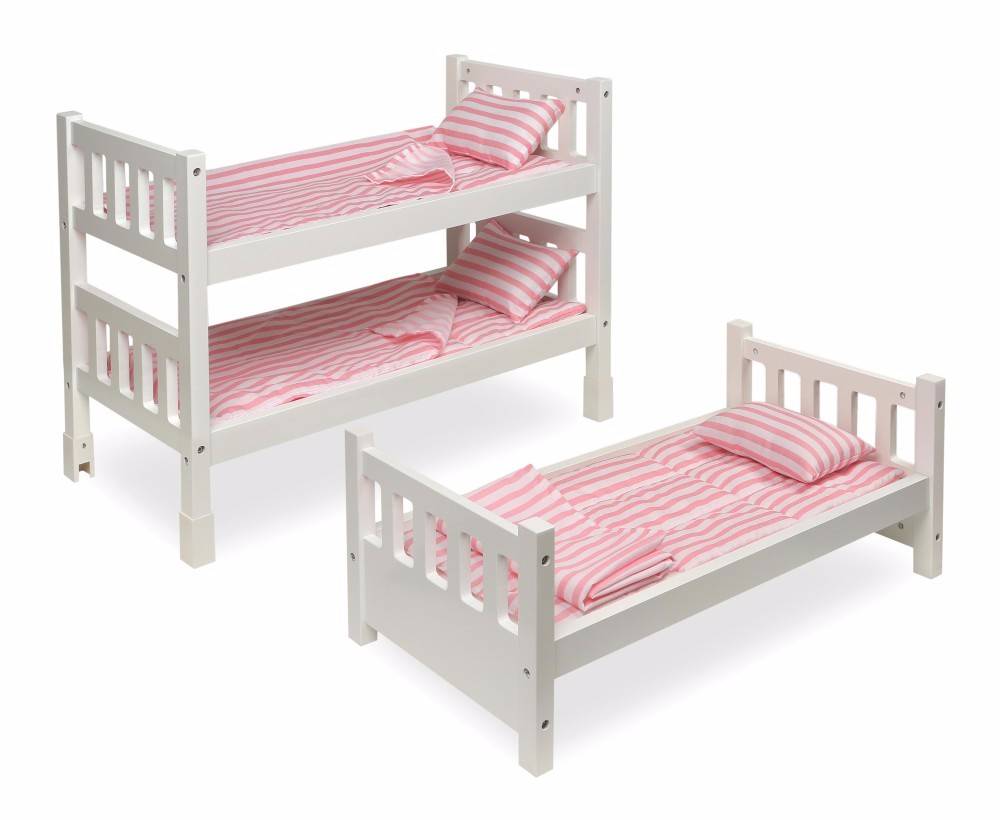 1 2 3 Convertible Doll Bunk Bed W Bedding In Pink Stripe Badger Basket 18581