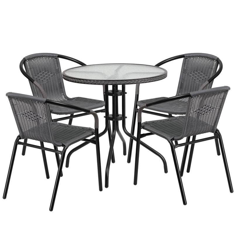 28 Round Glass Metal Table W Gray, Round Glass Patio Table With 4 Chairs