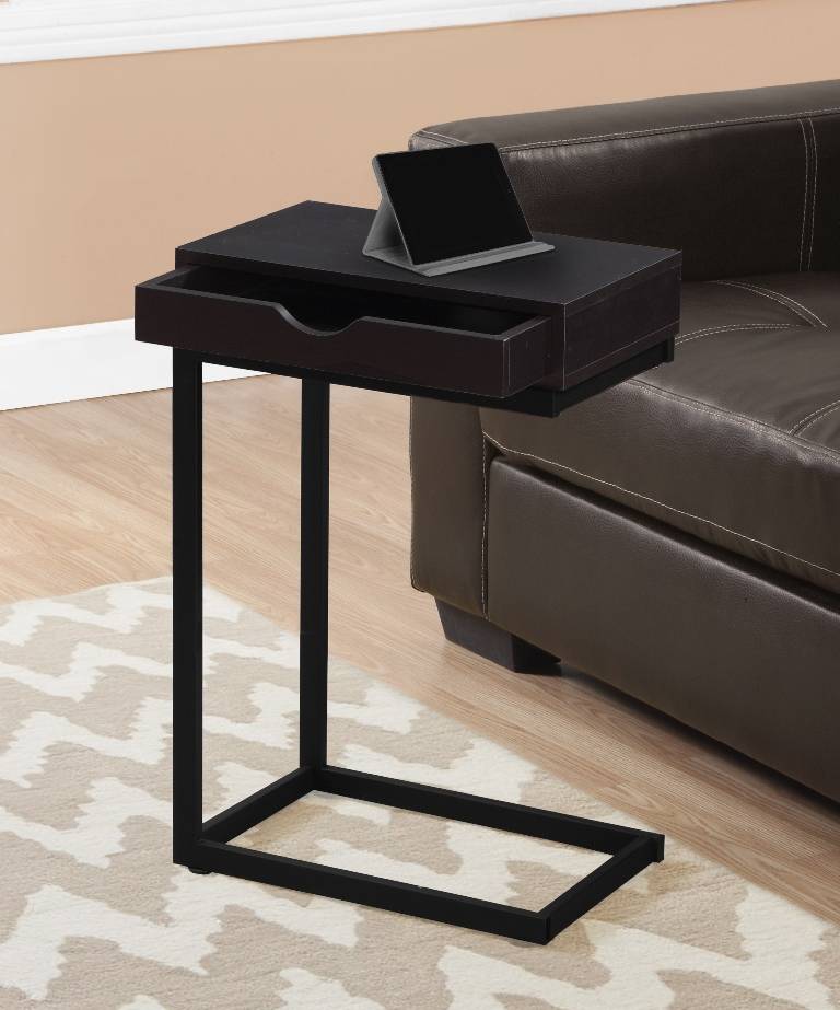 Accent Table / C-Shaped / End / Side / Snack / Storage Drawer / Living Room  / Bedroom / Metal / Laminate / Brown / Black / Contemporary / Modern -  Monarch Specialties I 3069
