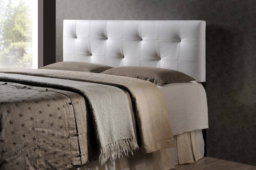 Baxton Studio Dalini Modern Full Size, White Leather Tufted Headboard With Crystals