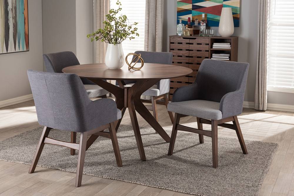 Mid Century Modern Walnut Wood Round, Mid Century Modern Round Kitchen Table And Chairs
