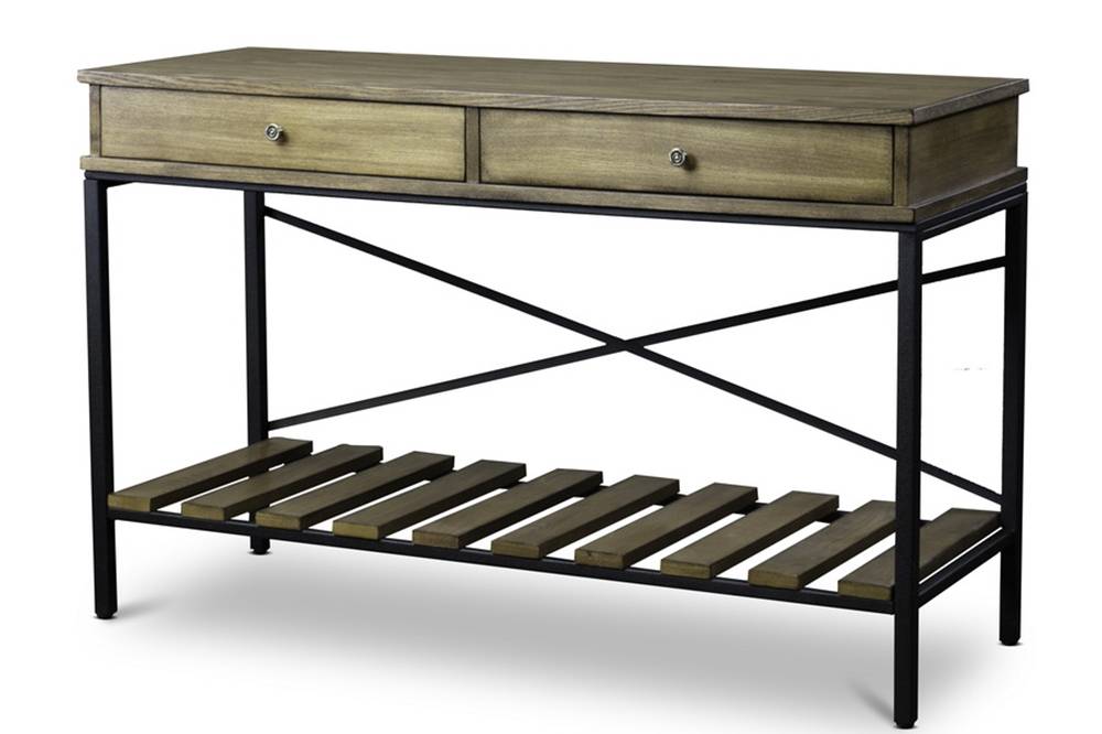 Metal Console Table Criss Cross, Distressed Wood And Metal Console Table