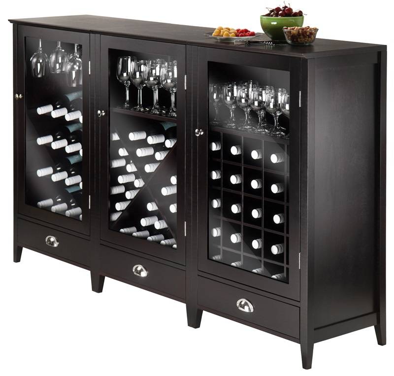 Bordeaux 3 Pc Modular Wine Cabinet Set, Wooden Wine Cabinet With Doors