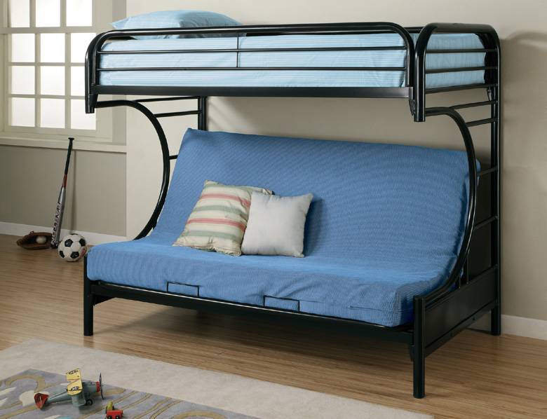 Contemporary Black Twin Futon Bunk Bed, Full Size Futon Bunk Bed