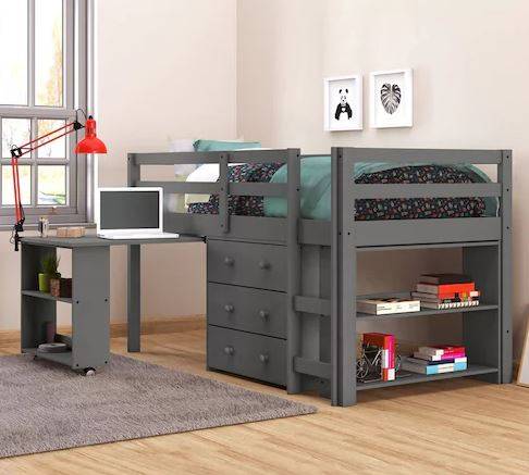 Twin Low Loft Includes Desk Chest, Low Loft Bed With Storage And Desk
