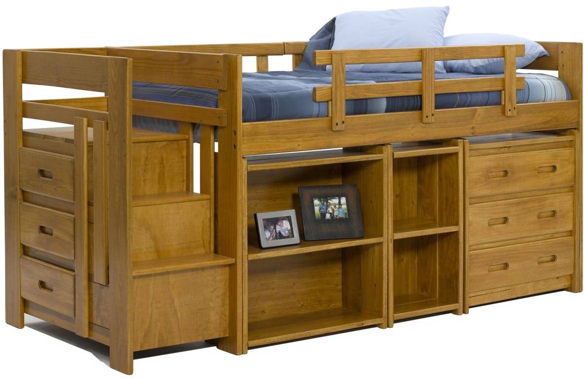 Twin Mini Loft Bed W Storage Honey, Chelsea Home Twin Loft Bed