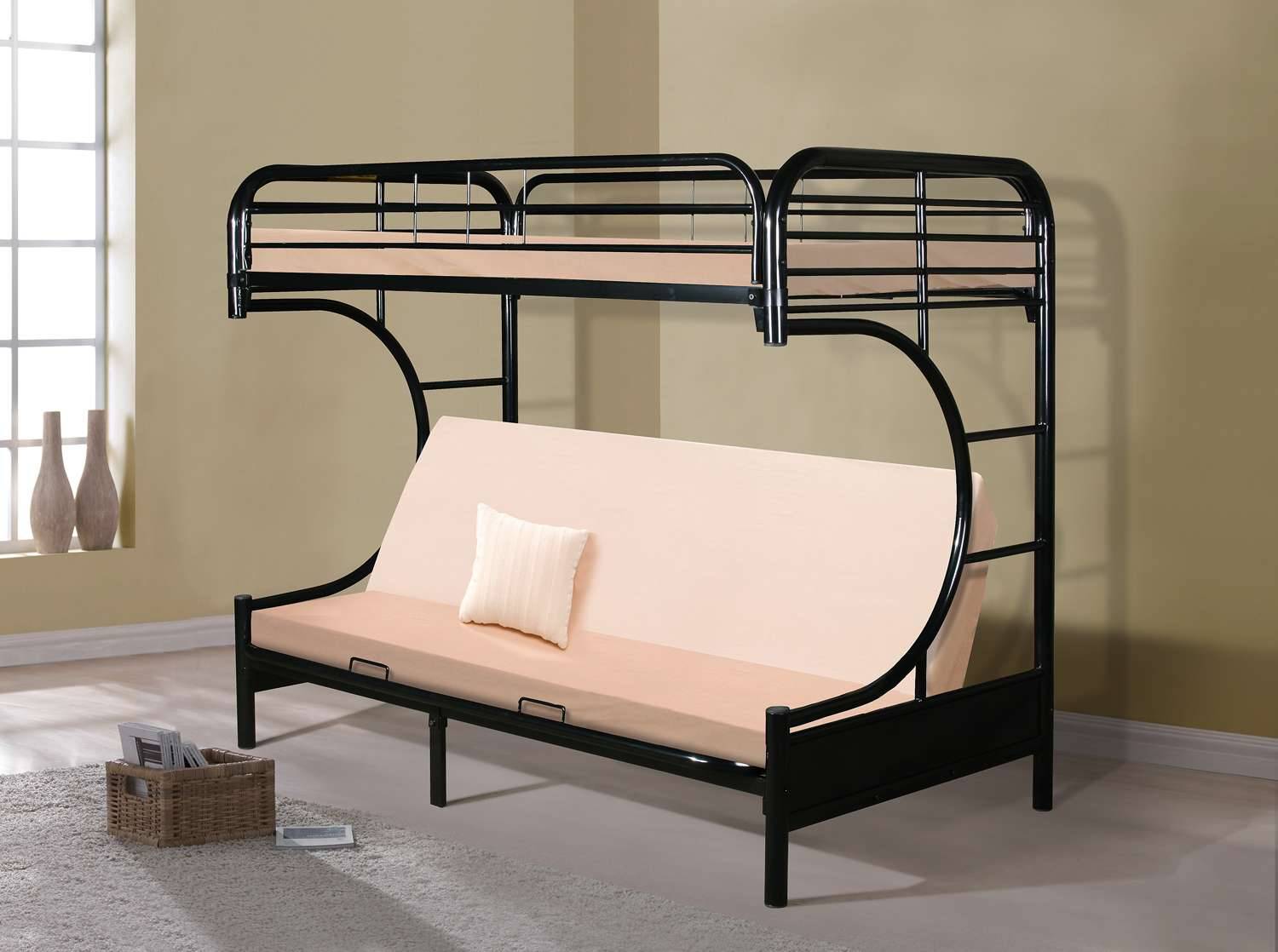 Twin Over Futon Black Metal Bunkbed, Twin Over Futon Bunk Bed