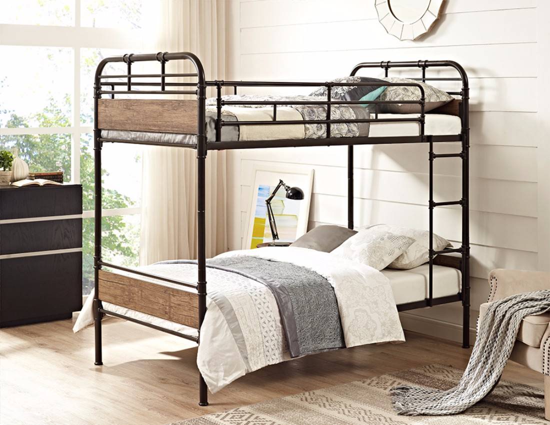 Twin Over Metal Wood Bunk Bed In, Walker Edison Twin Over Twin Metal Bunk Bed Black