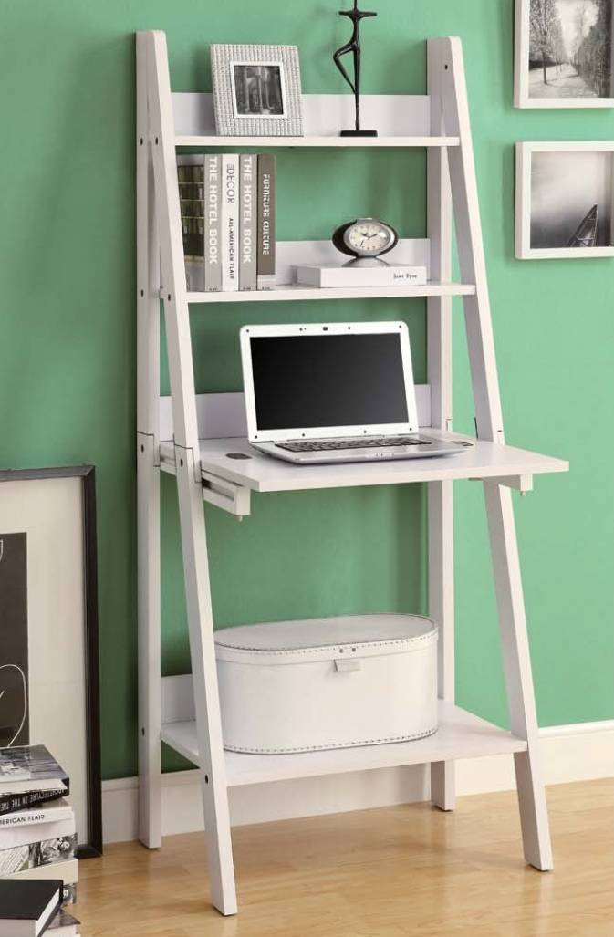 White 61 H Ladder Bookcase W A Drop, Monarch Specialties Ladder Bookcase With Storage Drawers
