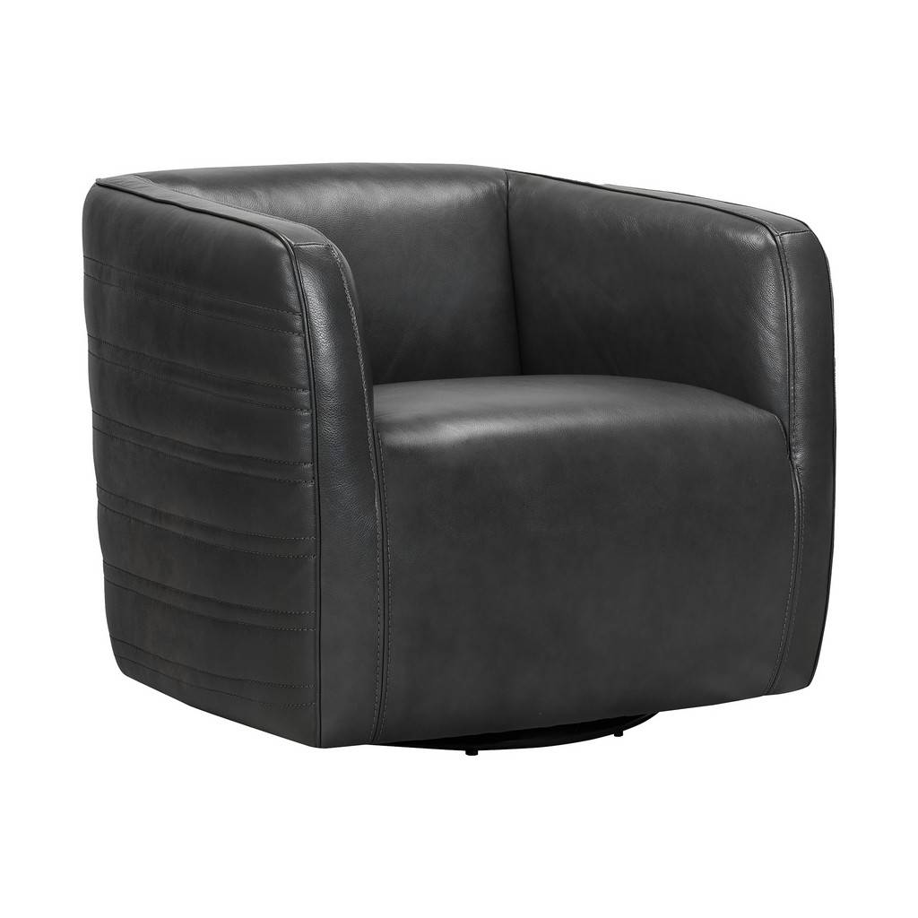 Melanie Swivel Pewter Genuine Leather, Black Leather Barrel Swivel Chairs