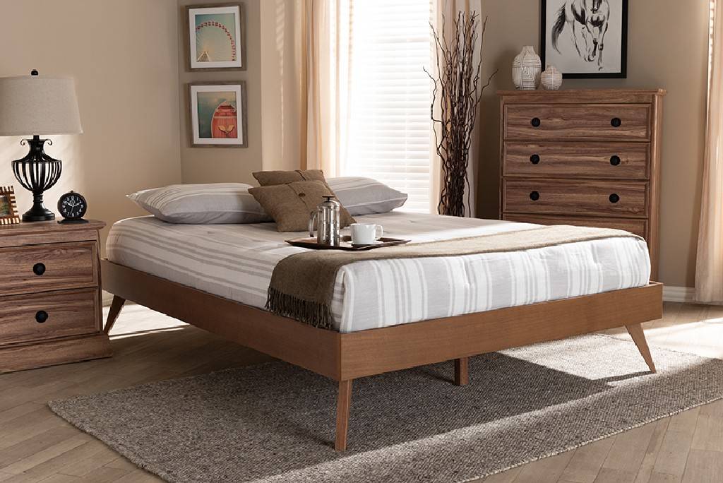 Details about   Jacob Mid-Century Modern Walnut Brown Finished Solid Wood King Size Bed Frame 