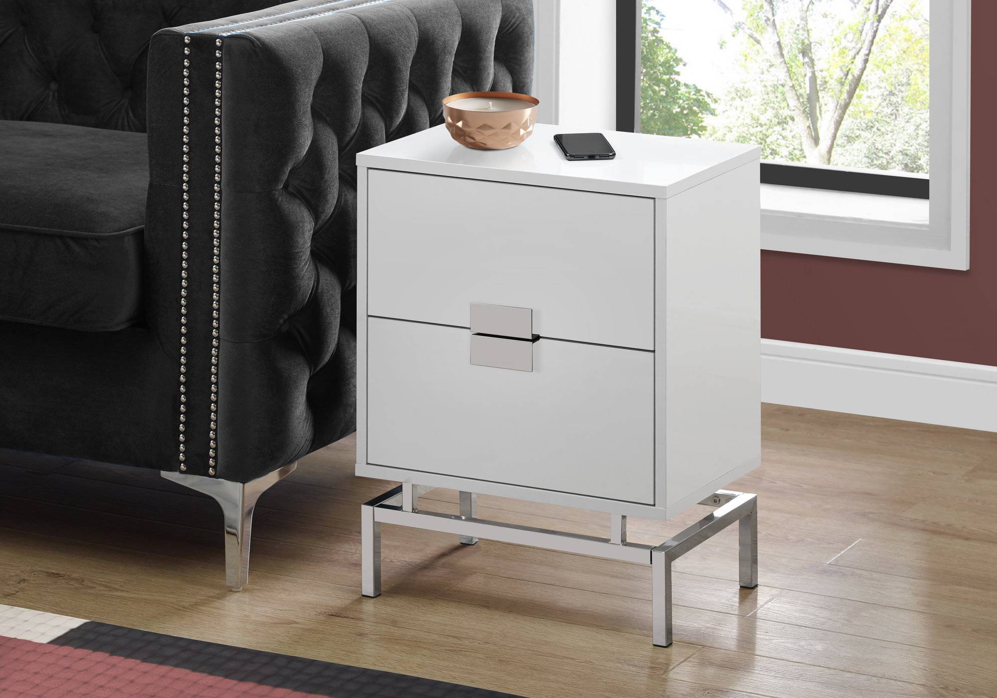 Glossy White Monarch Specialties Contemporary Accent Side End Table with Drawer 