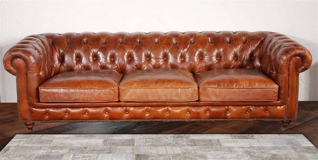 Pasargad Home Genuine Leather Chester, How To Make Tufted Leather Sofa