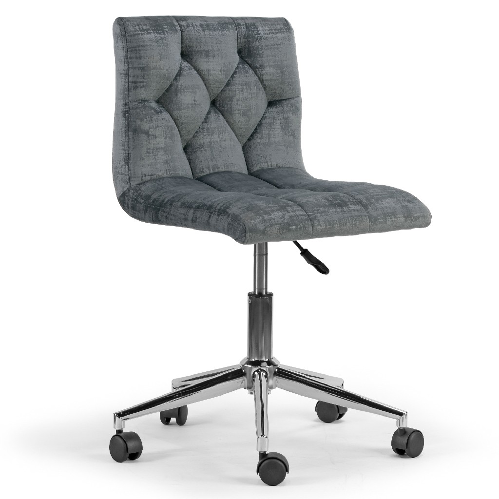 Amali Grey Velvet Upholstered Adjustable Height Swivel Office Chair W/ Wheel Base - Glamour Home Ghtsc-1284