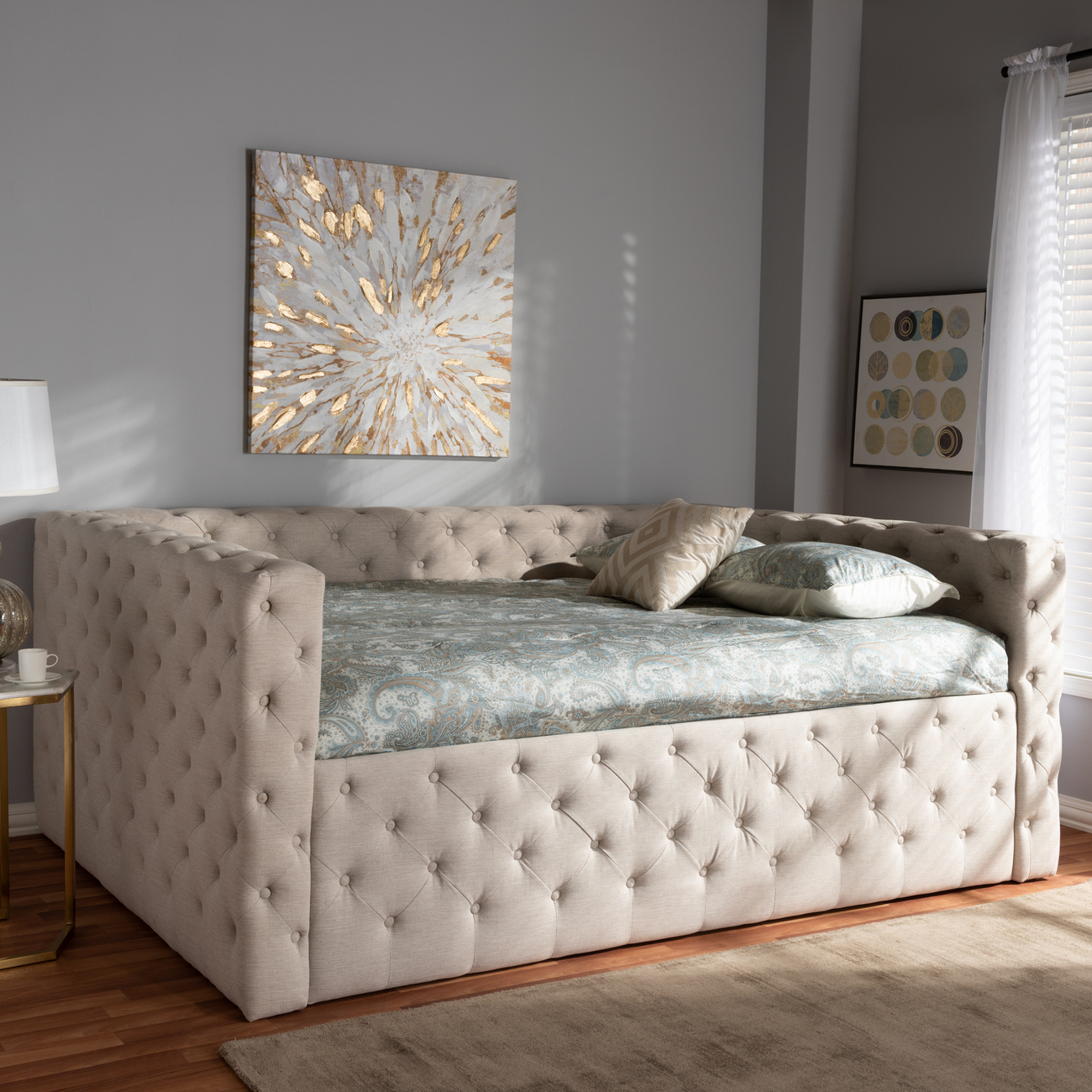 Light Beige Fabric Upholstered Queen Daybed