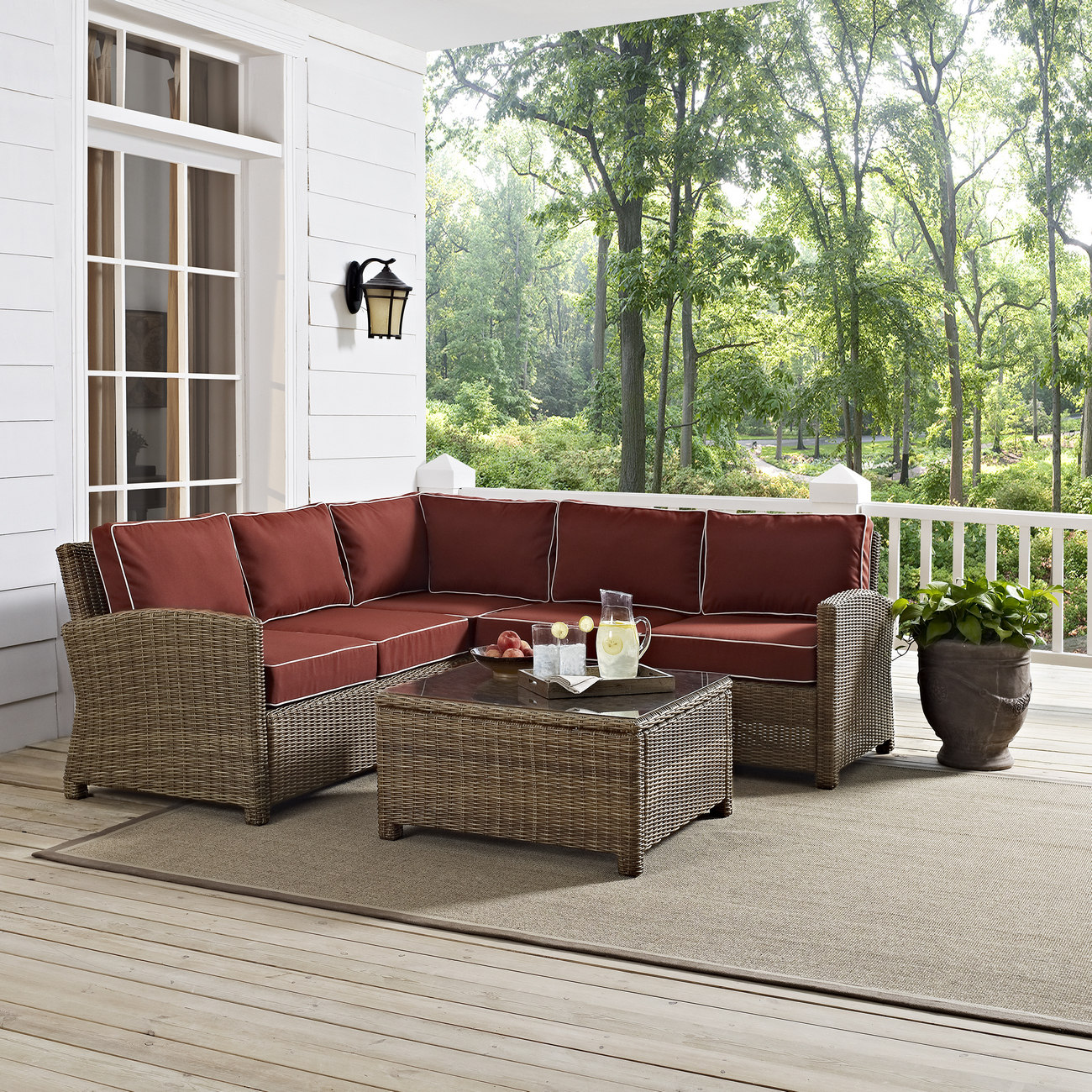 Outdoor Seating Set Loveseat Corner Chair Sectional Glass Coffee Table