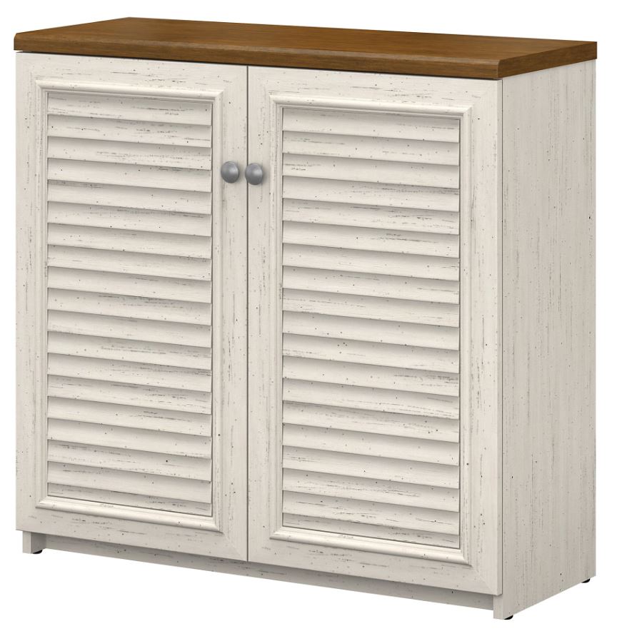 Bush Furniture Wc53296-03 Fairview Small Storage Cabinet W/ Doors In Antique White & Tea Maple