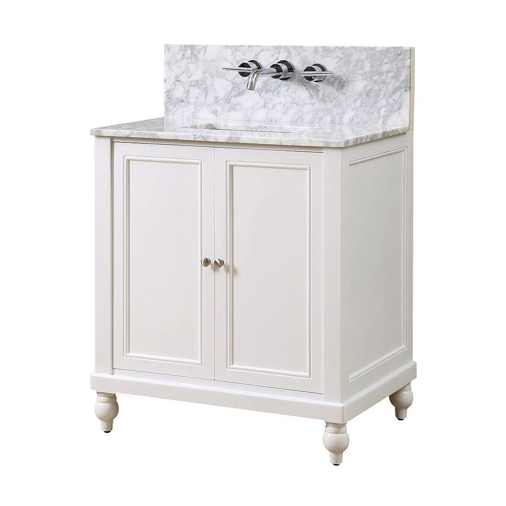 Classic Premium 32&quot; Pearl White Vanity w/ White Carrara Marble Top - JJ-32S9-WWC-WM