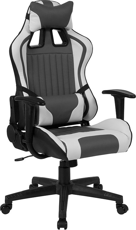 Cumberland Comfort Series High Back Gray & White Executive Reclining Racing/gaming Swivel Chair W/ Adjustable Lumbar Support - Flash Furniture Ch-cx1063h-gg