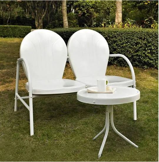 Griffith 2 Piece Metal Outdoor Conversation Seating Set - Loveseat & Table In White Finish - Crosley Ko10006wh