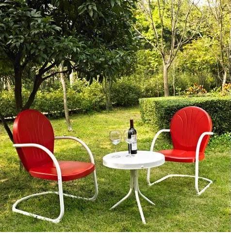 Griffith 3 Piece Metal Outdoor Conversation Seating Set - Two Chairs In Red Finish W/ Side Table In White Finish - Crosley Ko10004re