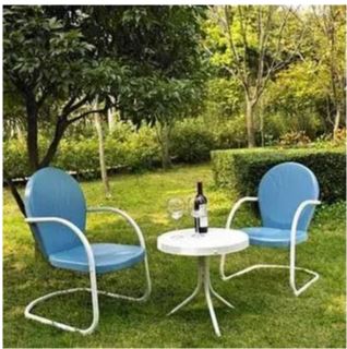 Griffith 3 Piece Metal Outdoor Conversation Seating Set - Two Chairs In Sky Blue Finish W/ Side Table In White Finish - Crosley Ko10004bl