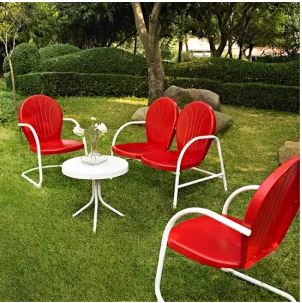 Griffith 4 Piece Metal Outdoor Conversation Seating Set - Loveseat & 2 Chairs In Red Finish W/ Side Table In White Finish - Crosley Ko10001re