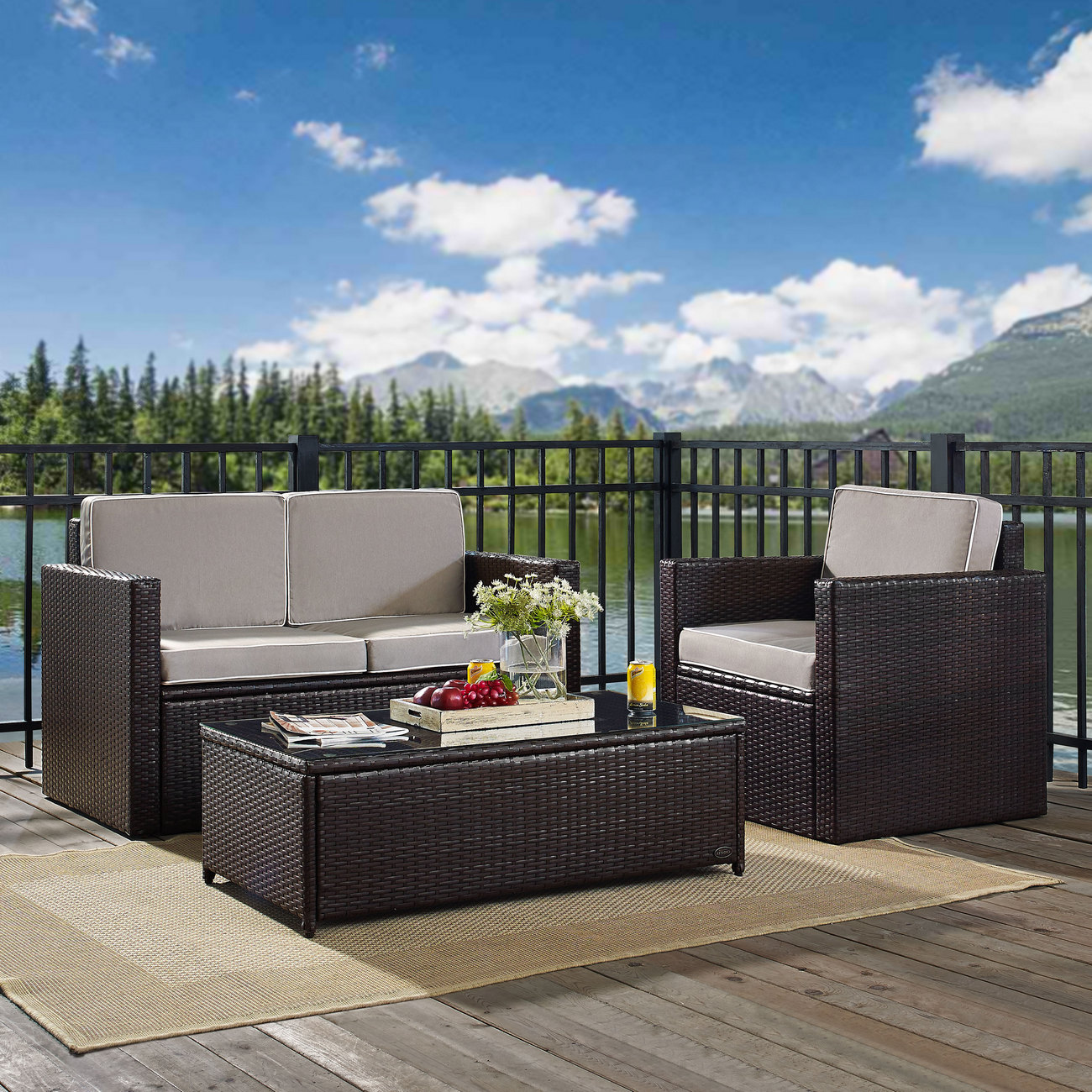 Outdoor Conversation Set Loveseat Chair Coffee Table