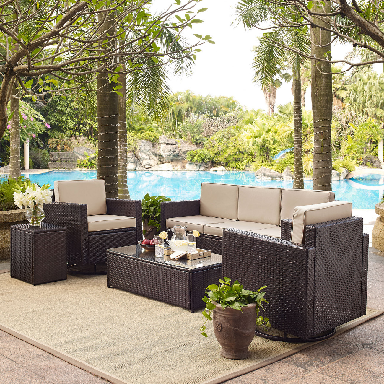 Outdoor Sofa Set Side Table Coffee Table Swivel Chairs