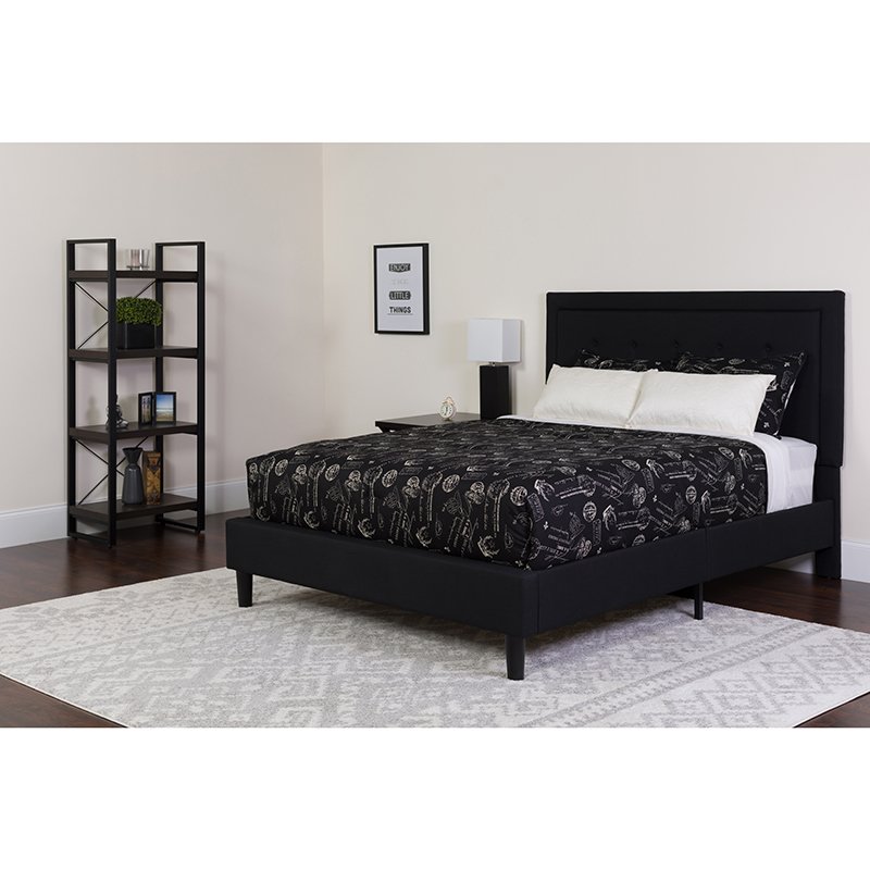 Upholster | Furniture | Mattress | Platform | Tufted | Fabric | Flash | Black | Full | Size | Bed