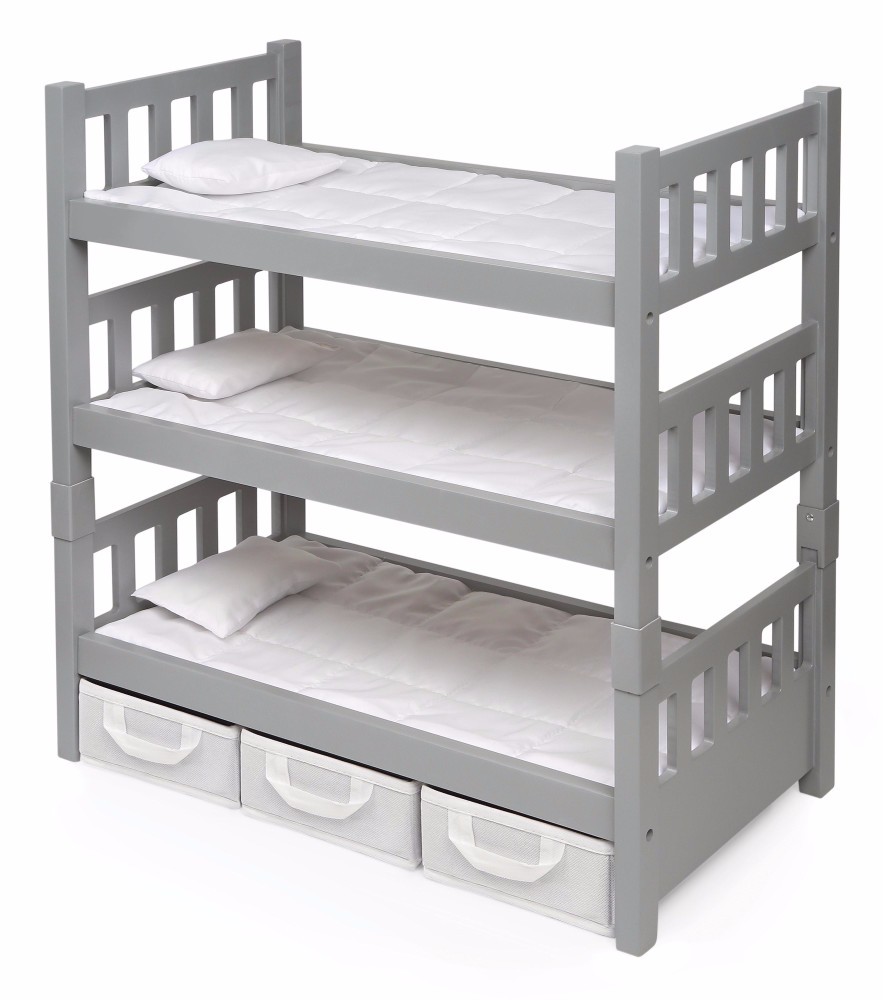 1-2-3 Convertible Doll Bunk Bed W/ 3 Storage Baskets And Free Personalization Kit In Executive Gray - Badger Basket 15409
