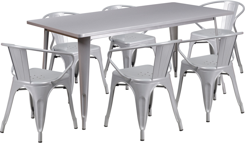 Flash Rectangular Metal Table Set Arm Chairs