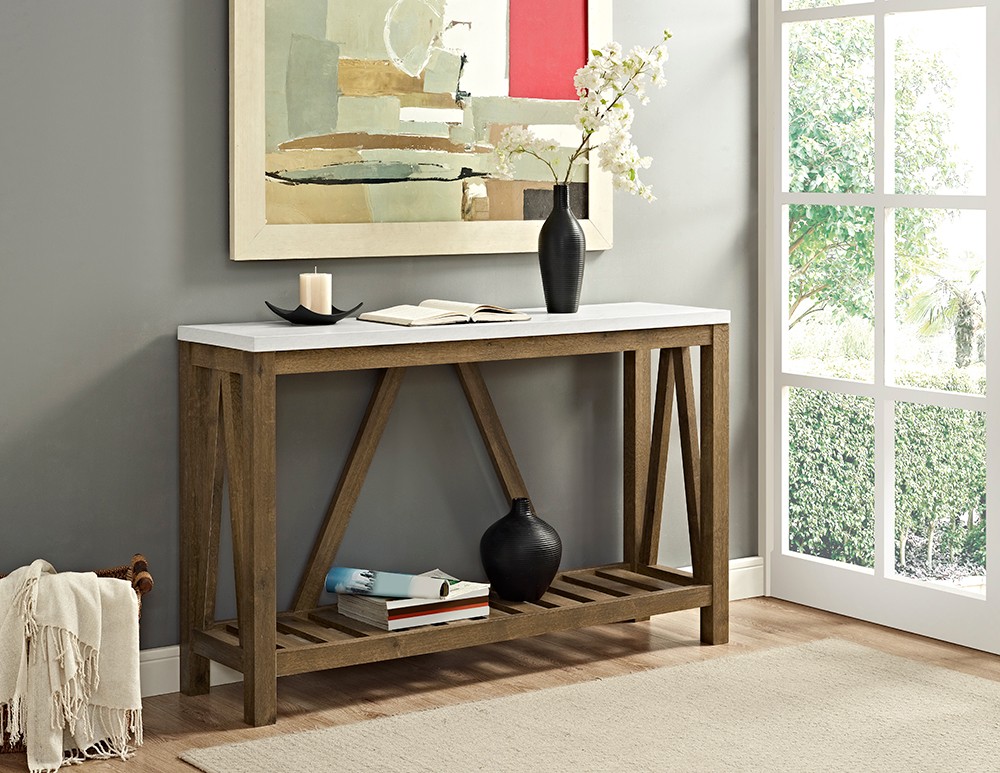 Image of 52" A-Frame Rustic Entry Console Table in Marble/Walnut - Walker Edison AF52AFTMNW