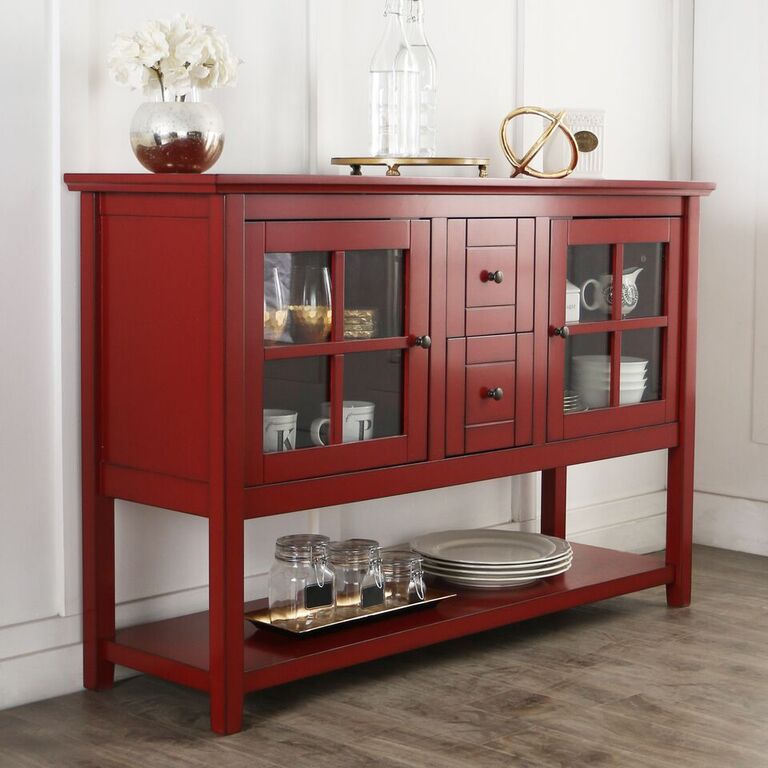 52" Wood Console Table Tv Stand In Antique Red - Walker Edison W52c4ctrd